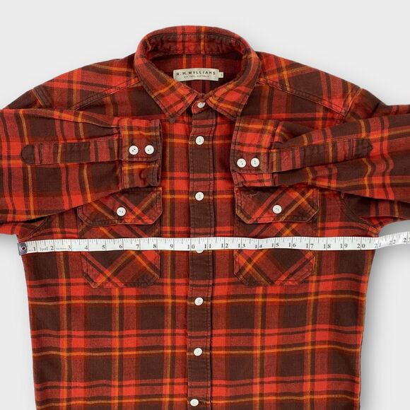 R.M. Williams Shirt Mens Small Red Orange Plaid Flannel Work Shirt Outdoor - Picture 11 of 12